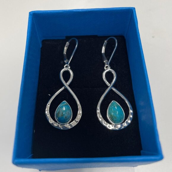 NEW - JTV Blue Kingman Turquoise Rhodium Over Silver Dangle Earrings - Picture 4 of 10